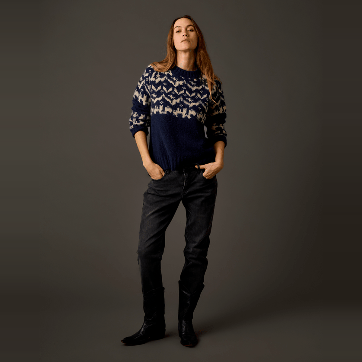 Carve Designs Womens Aria Fairisle Sweater - 552_Navy Fairisle