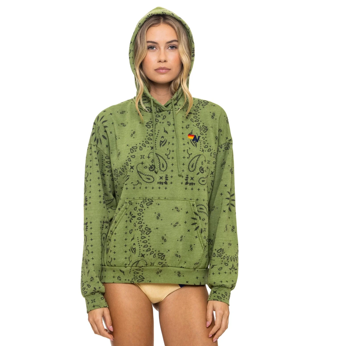 Aviator Nation Womens Bandana Pullover Hoodie Relaxed-Jungle Green