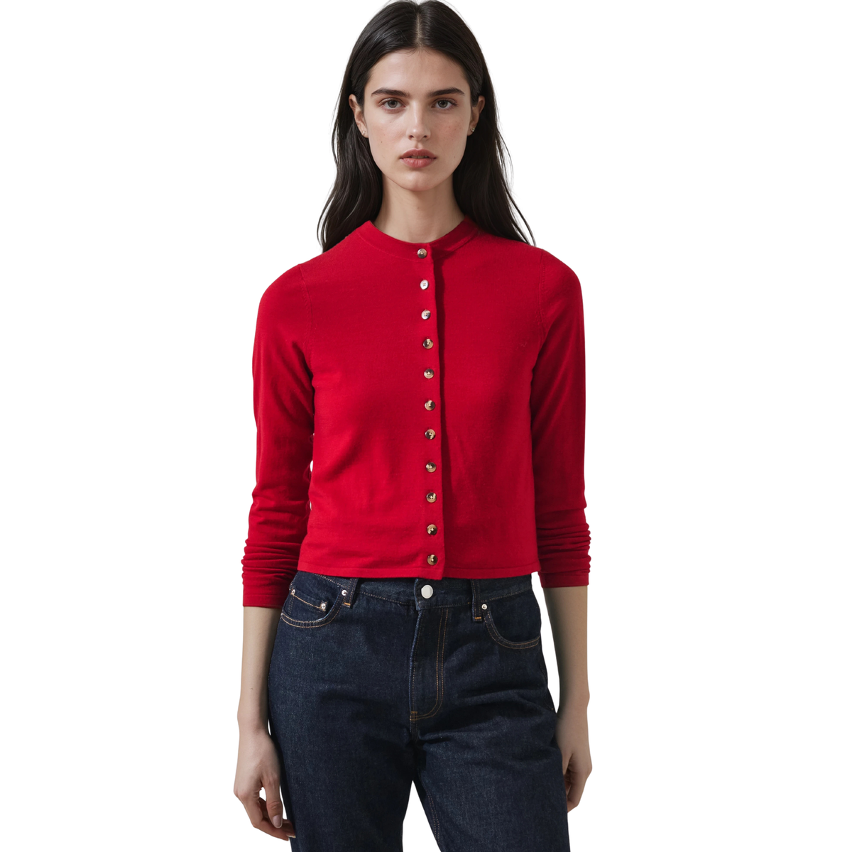 Patrick Assaraf Womens Croppped Extrafine Merino Cardigan-637_True Red