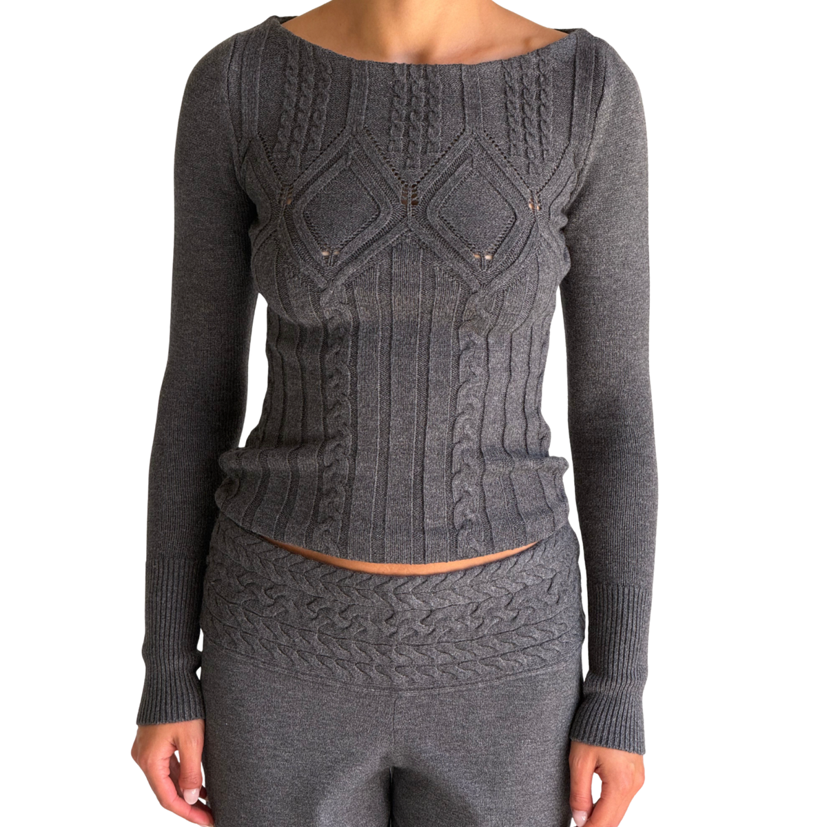 Frankies Bikinis Womens Cyprus Cloud Knit Long Sleeve-Winter Skies