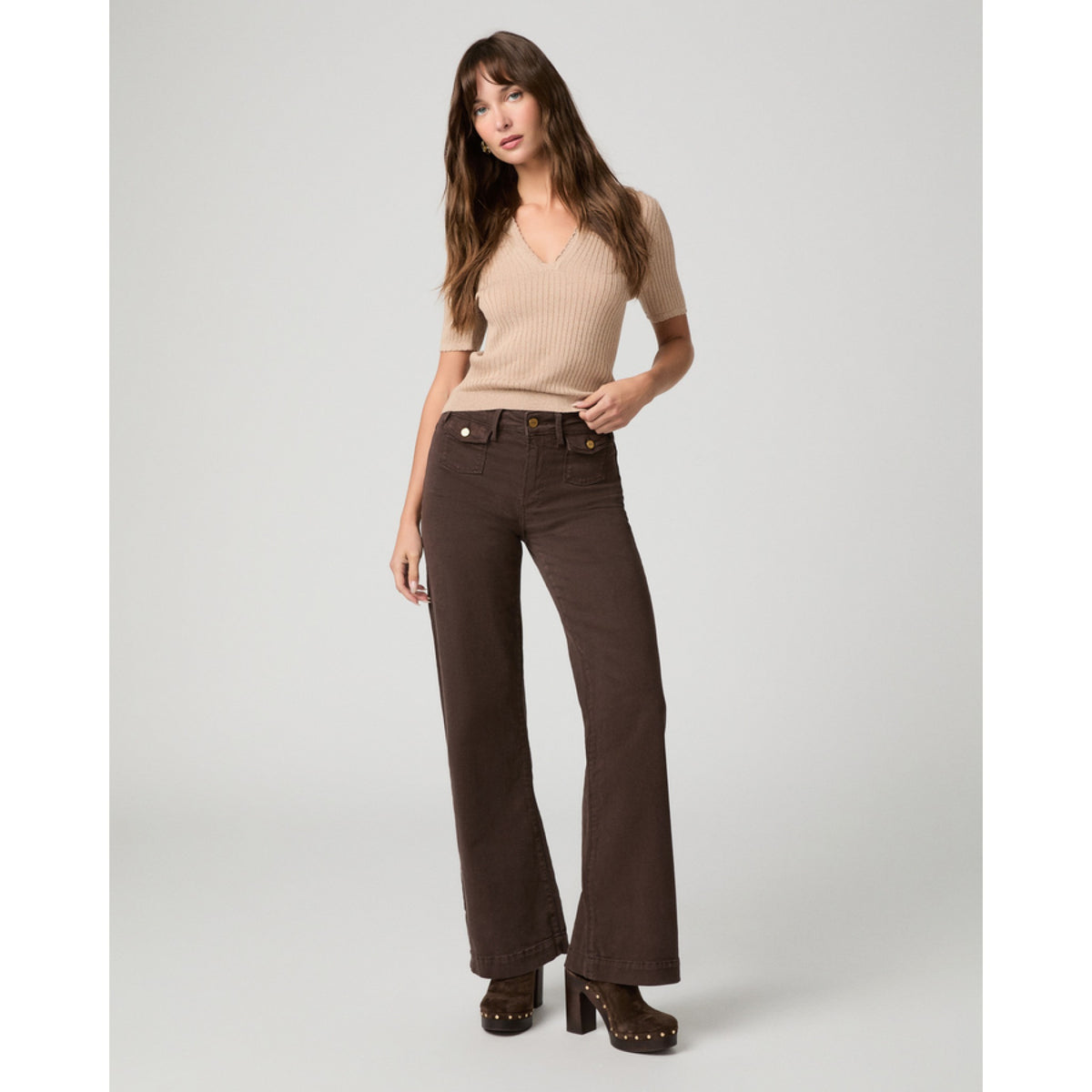 Paige Premium Denim Womens Leenah 32" w/ Mini Patch Pockets in Rich Chocolate