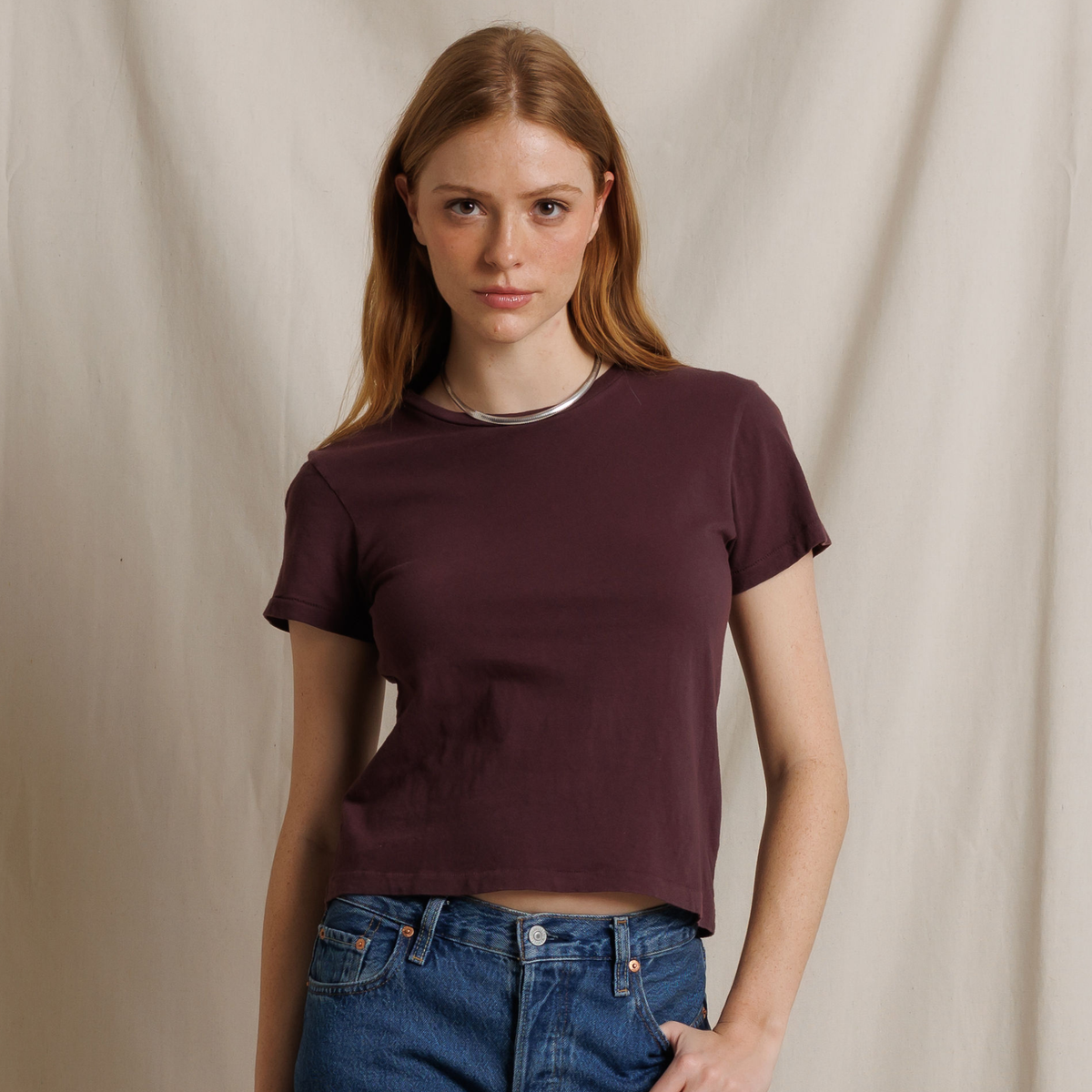 Perfect White Tee Womens Lisa Recycle Cotton Slim Crew Tee-Cherry Lacquer