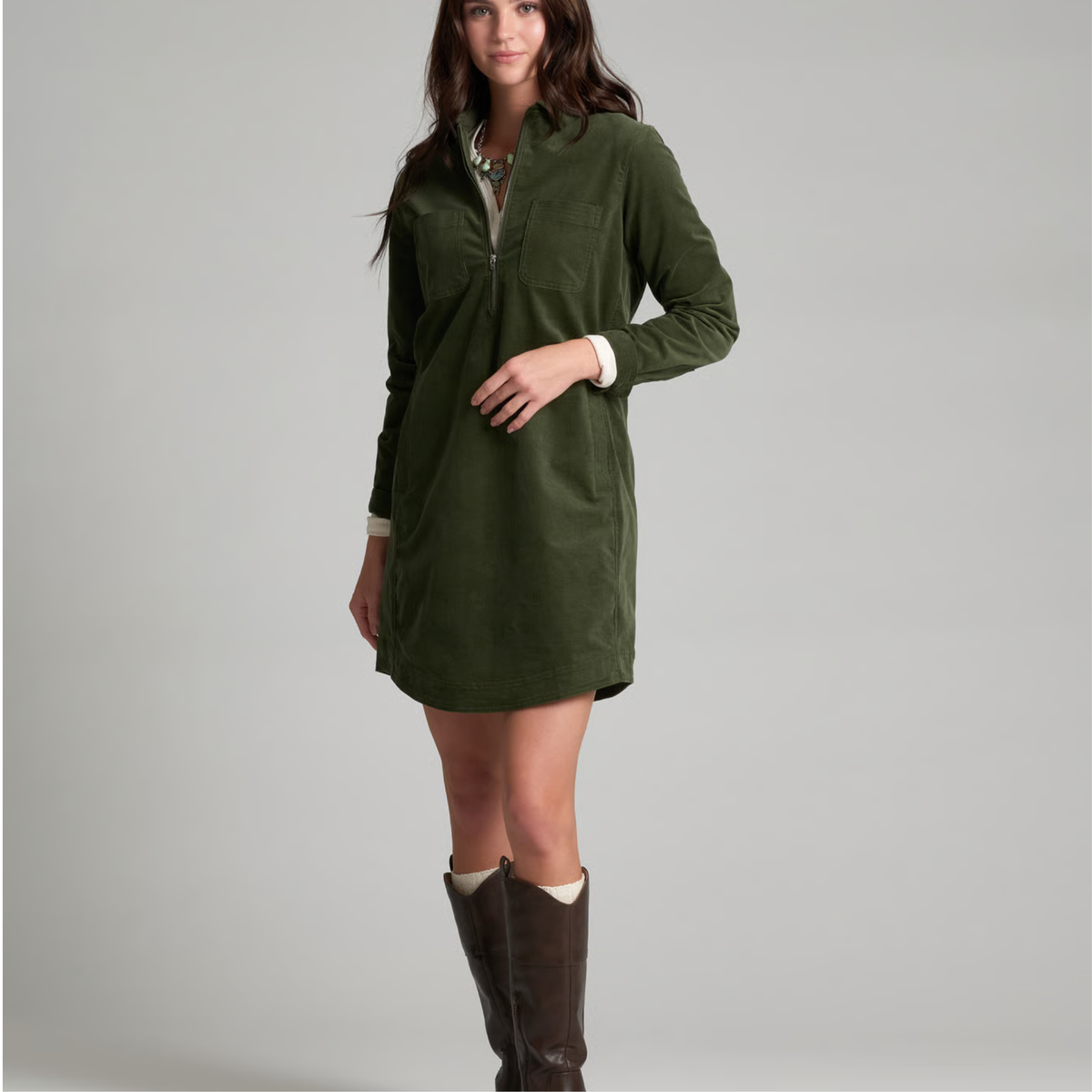 Kuhl Womens Lydia Cord Dress-Dark Moss
