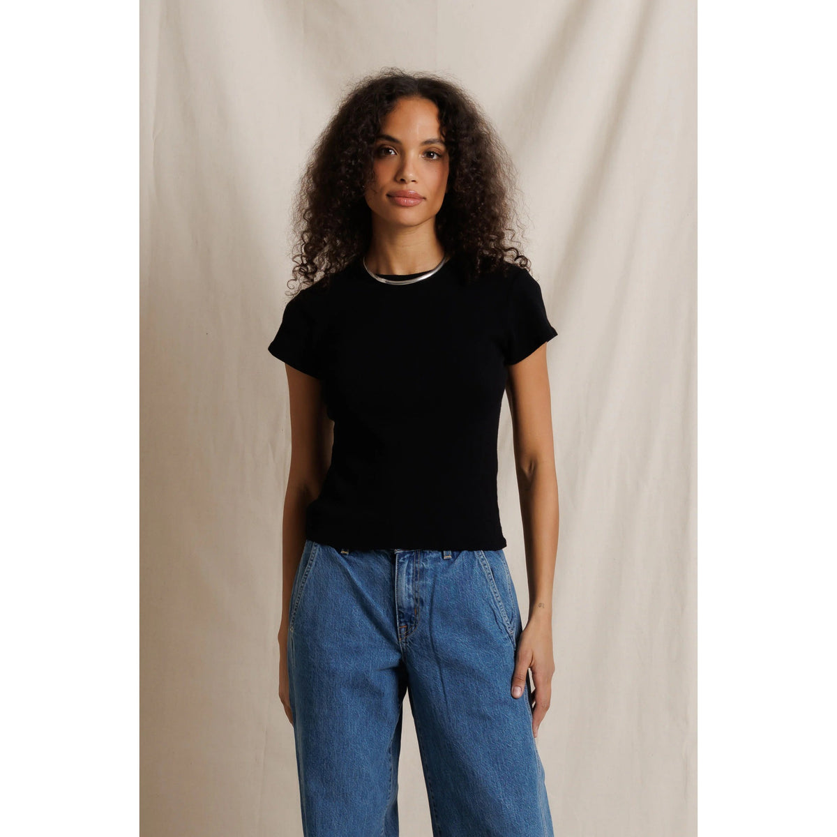 Perfect White Tee Womens Macy Recycled Cotton Rib Crew Neck Tee - True Black