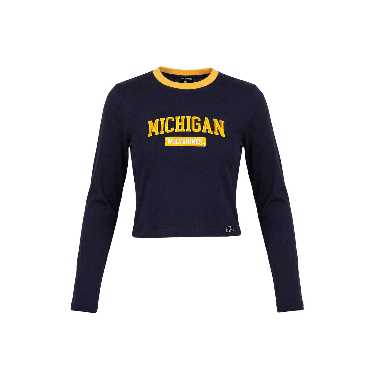 Hype And Vice Womens Michigan Long Sleeve Baby Tee - Midnight Navy
