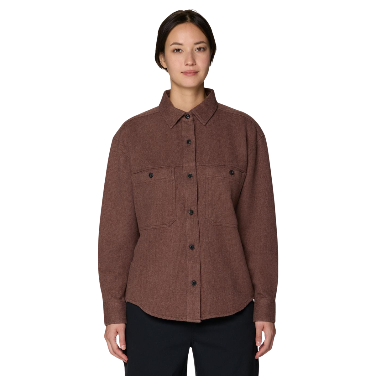 Mountain Hardwear Womens Plusher Relaxed Long Sleeve Flannel-Carob Heather