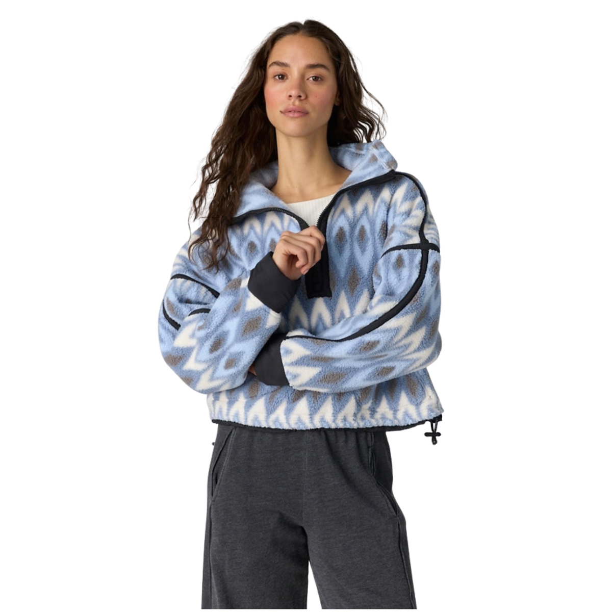 Free People Womens Printed Mountain High 1/2 Zip Fleece-Argyle