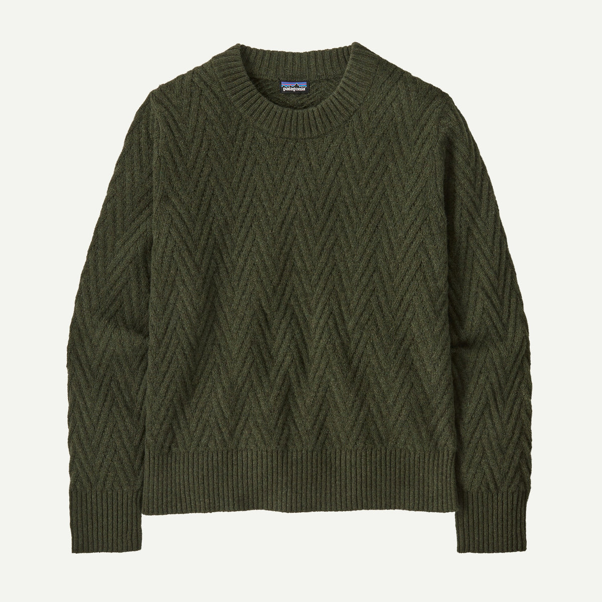 Patagonia Womens Recycled Wool Crewneck Sweater - CHBA_Chevron Cable: Basin Green