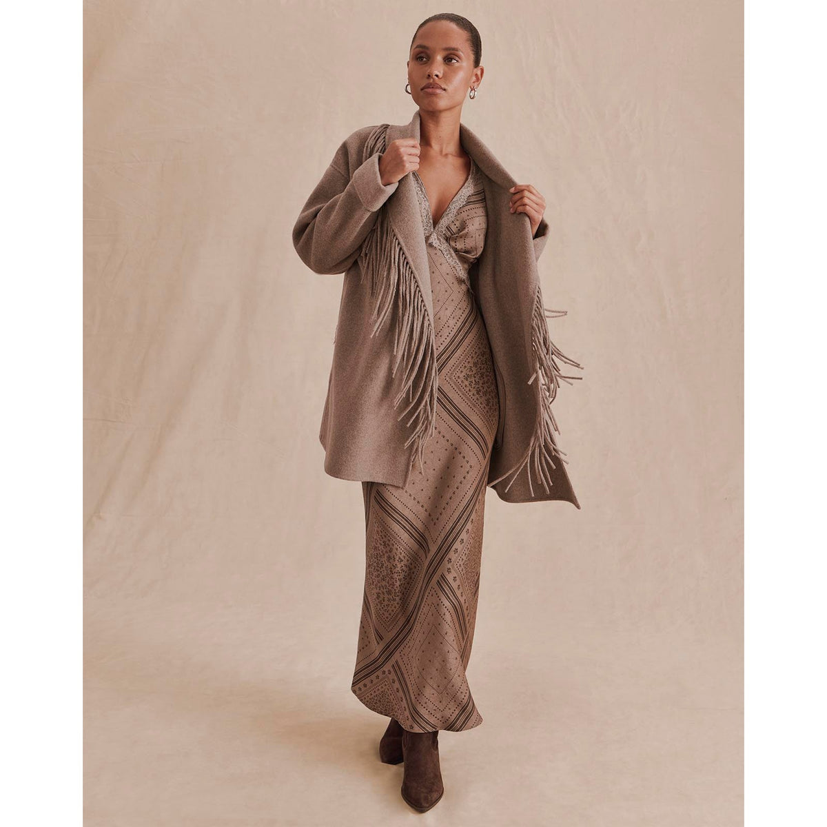 Splendid Womens Sandra Fringe Jacket-Taupe Grey