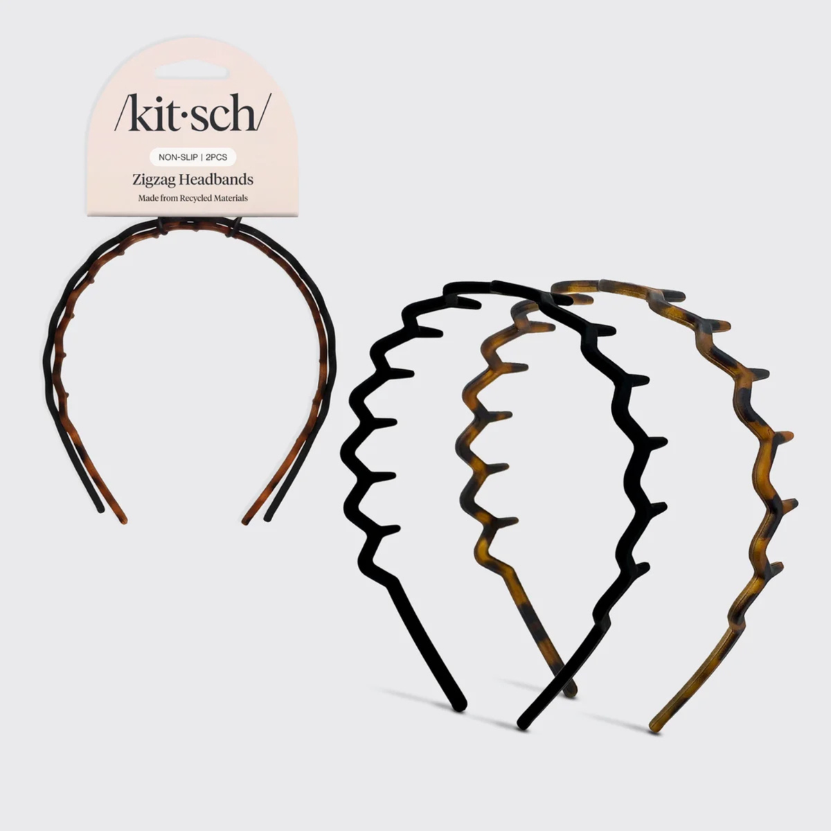 Kitsch Zig Zag Headband 2pc - Black & Tort- Black & Tort
