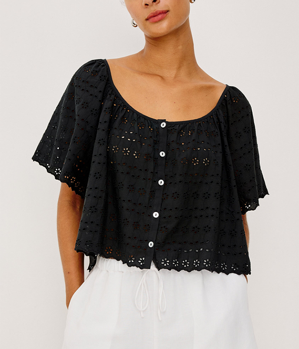Womens Miller Top in Black Eyelet