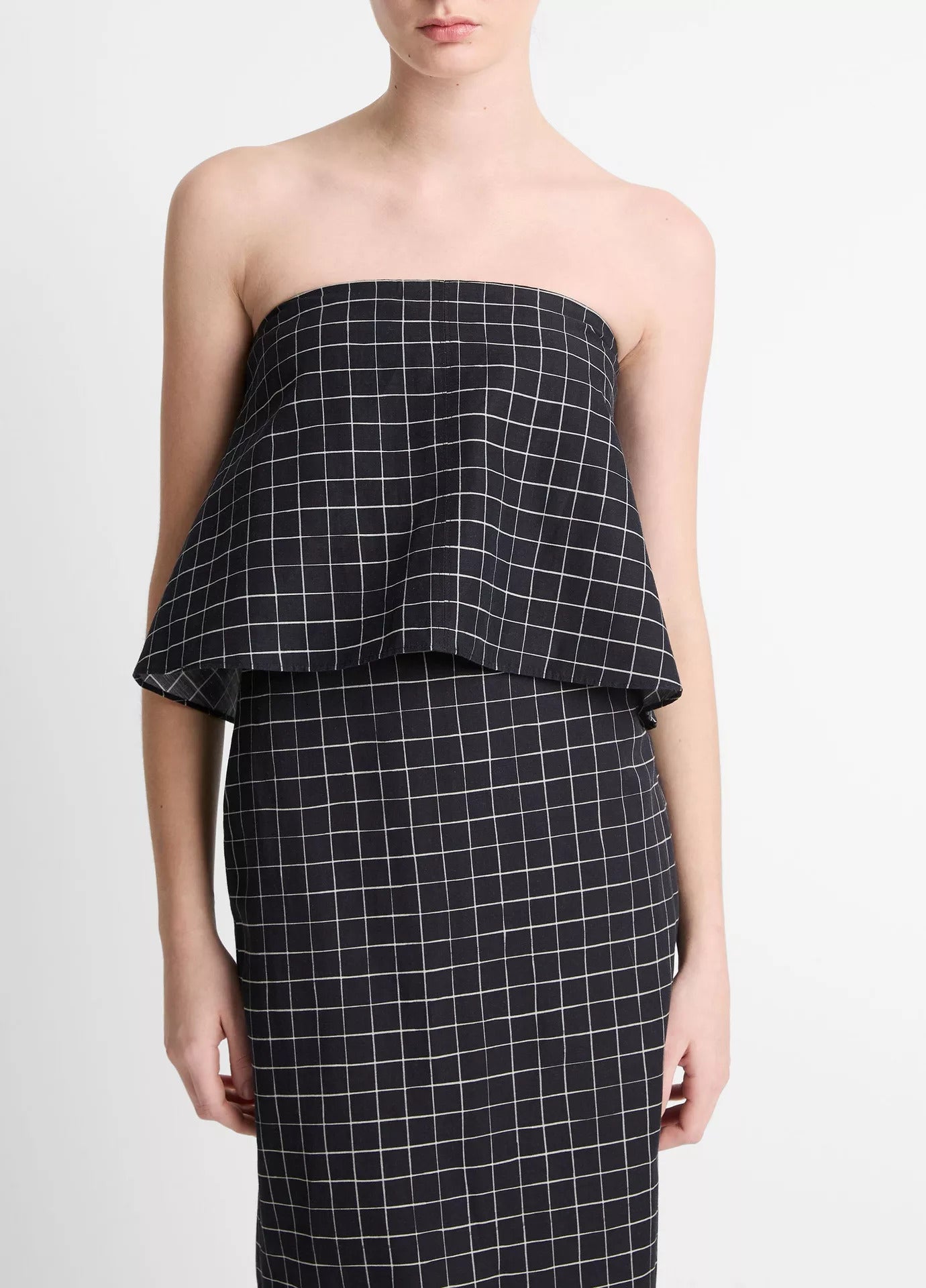 Womens Trellis Plaid Strapless Tie Back Top