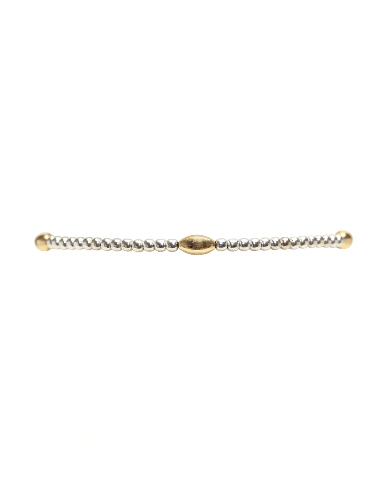 2mm Sterling Silver Bracelet with Yellow Gold Orzo Pattern 6.25in
