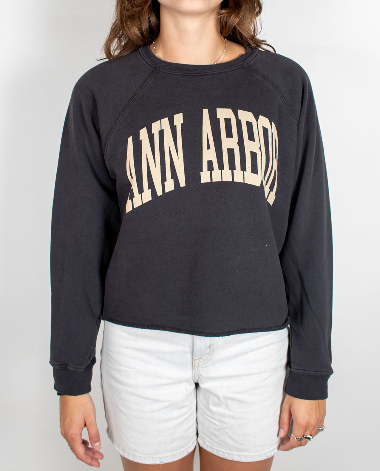 Womens RBBL Premium Ann Arbor Crop Terry Crew with White Font