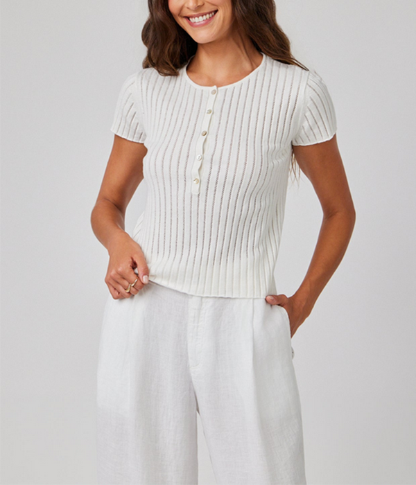 Womens Cap Sleeve Henley in White