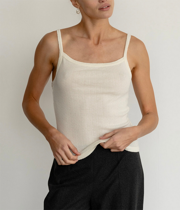 Womens Pointelle Square Neck Tank in Creme