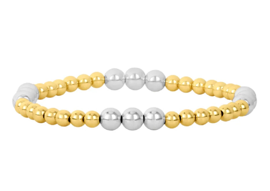 Womens 4mm Yellow Gold Filled Bracelet with 5mm Sterling Silver 6.75in