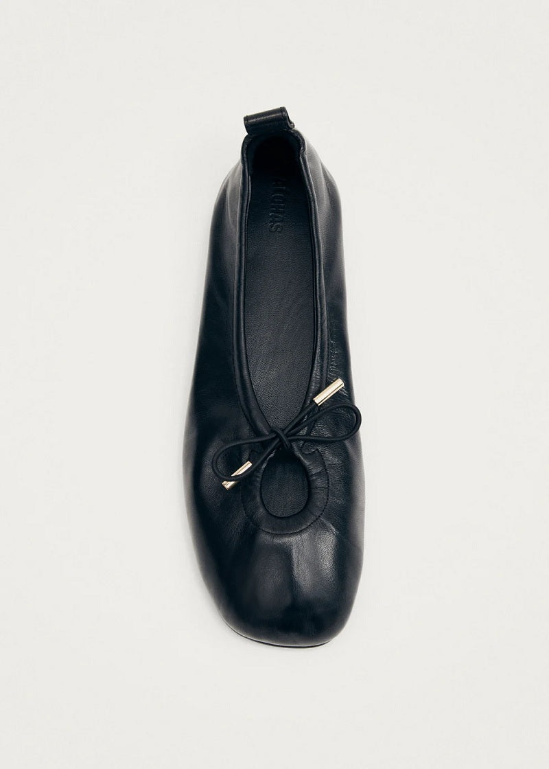 Womens Rosalind Black Leather Ballet Flats