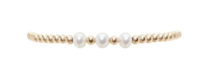 3mm Yellow Gold Filled Bracelet with 3 White Pearl Pattern 6.25in