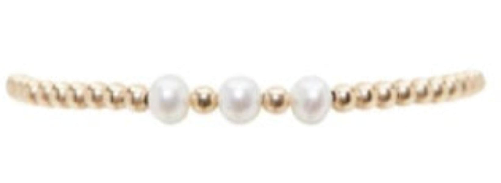3mm Yellow Gold Filled Bracelet with 3 White Pearl Pattern 6.25in