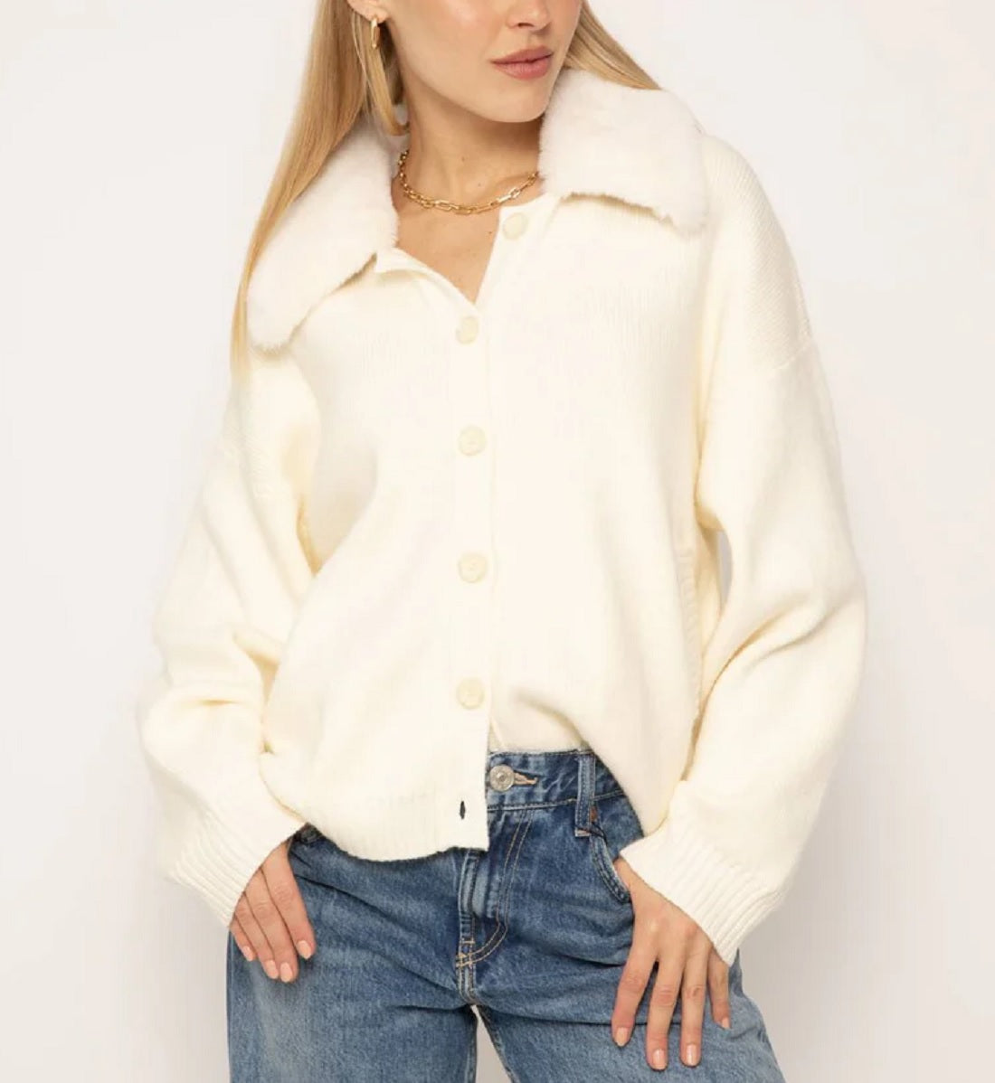 Womens Nola Fur Collar Oversize Cardigan