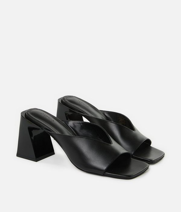 Womens Tasha Plain Black Leather Sandals