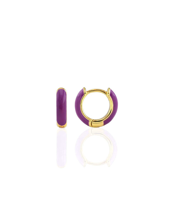 Enamel Huggie Hoop Earrings - 18K Gold Vermeil / Aubergine