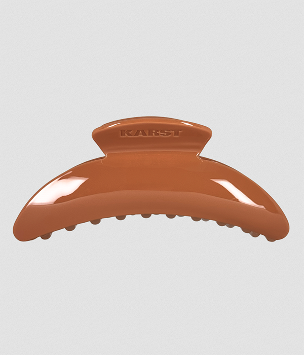 Slim Hair Claw Clip — Clay with Gold Charm Ring
