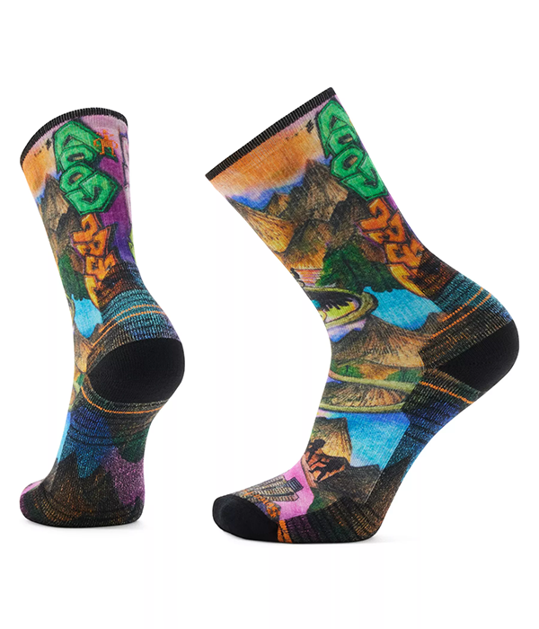 Mens Hike Light Cushion Mountain Maze Print Crew Socks