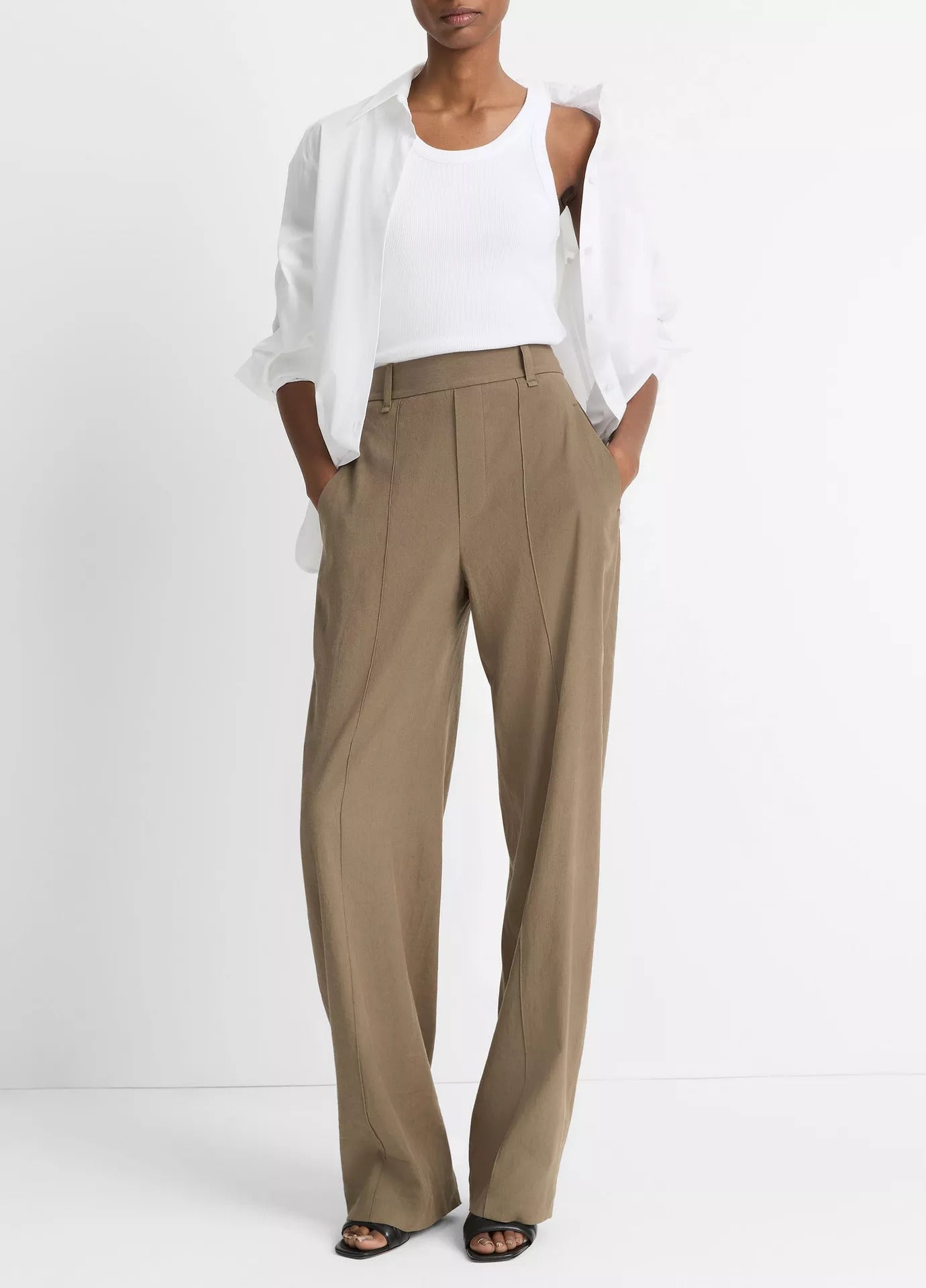 Womens High Rise Pull On Linen Pant