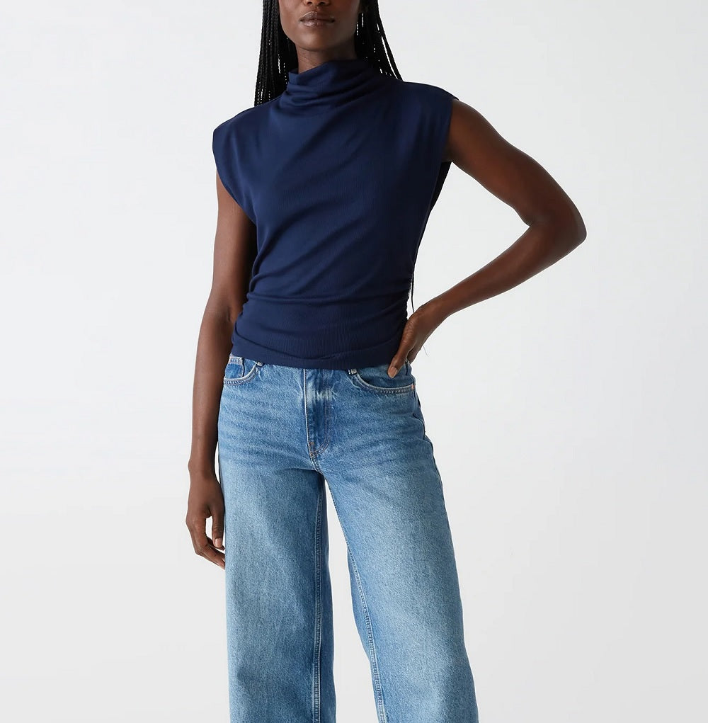 Womens Amara Mock Neck Powershoulder Top
