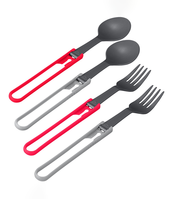 Folding Utensils - Red / Gray - 4 Piece Spoon & Fork Kit