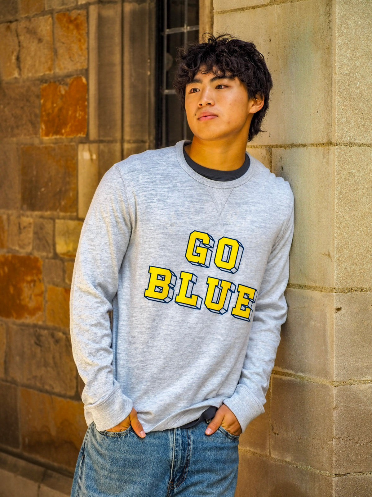 Mens Michigan Sunwashed Slub Crew