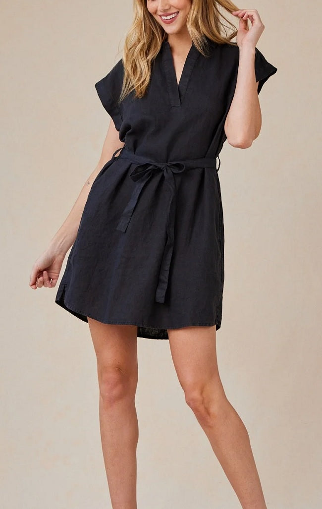 Womens Belted Tunic Shirt Dress in Black