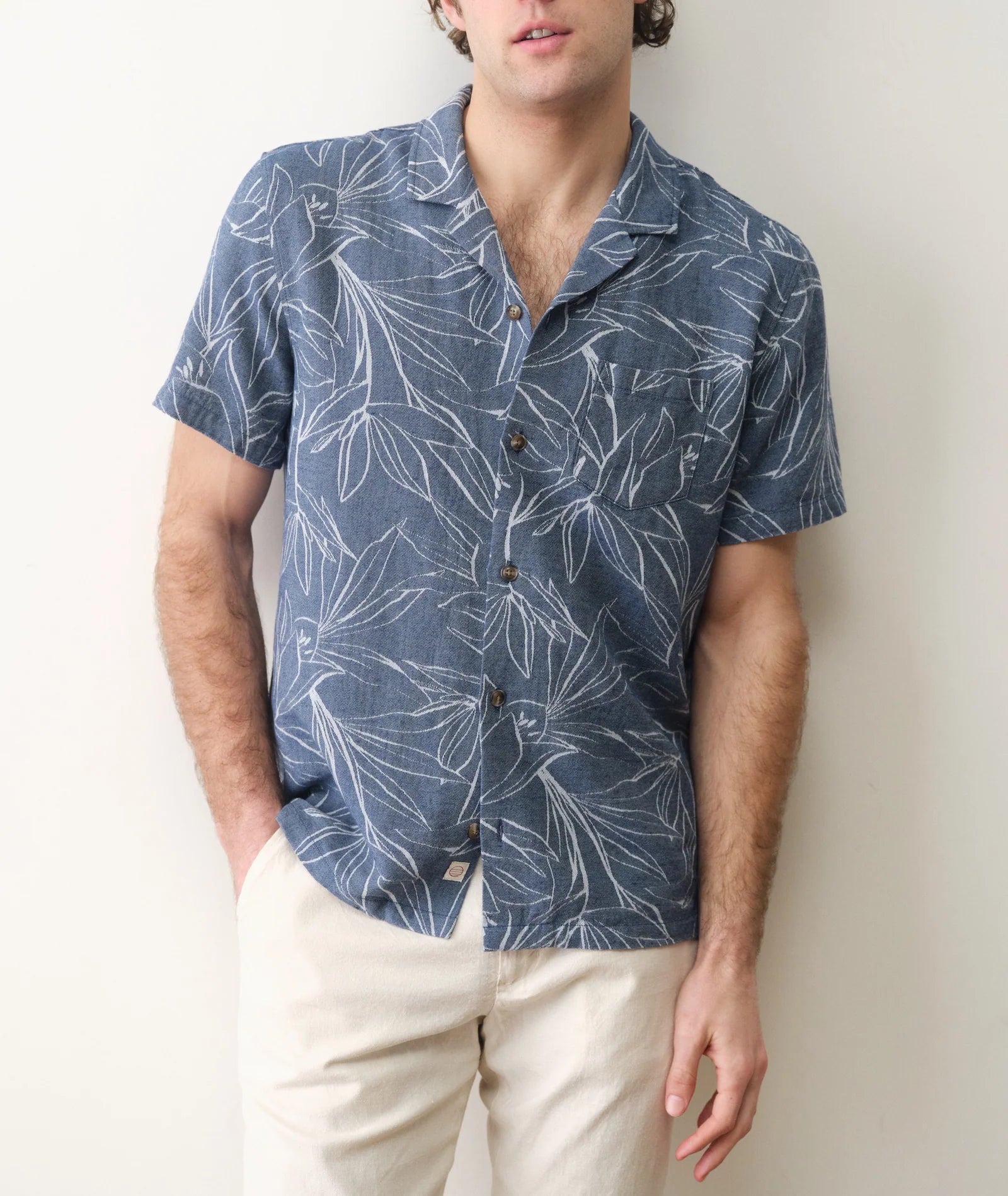 Mens Jacquard Resort Shirt in Blue Floral