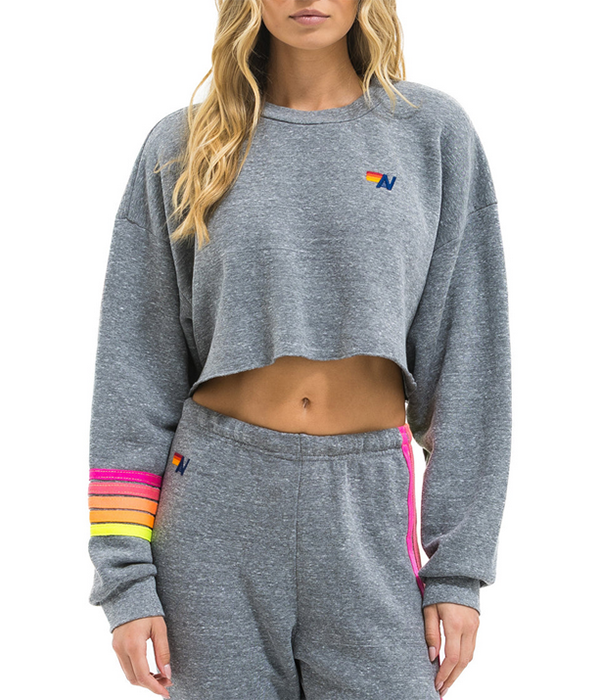 Womens Rugby Stitch Cropped Crew Relaxed Sweatshirt