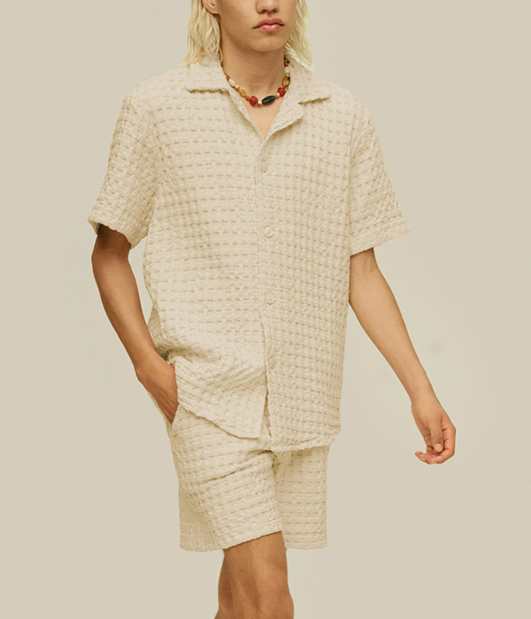 Mens Cuba Waffle Shirt in Ecru