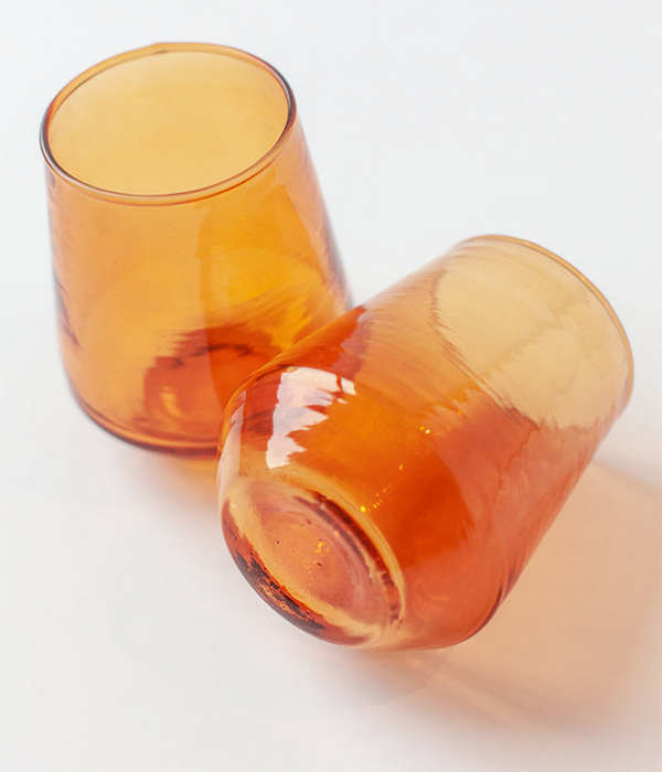 Handblown Hammered Glass Water Tumbler | Pair of 2 in Amber