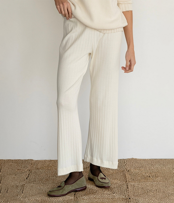 Womens Pointelle Simple Crop Pant in Creme