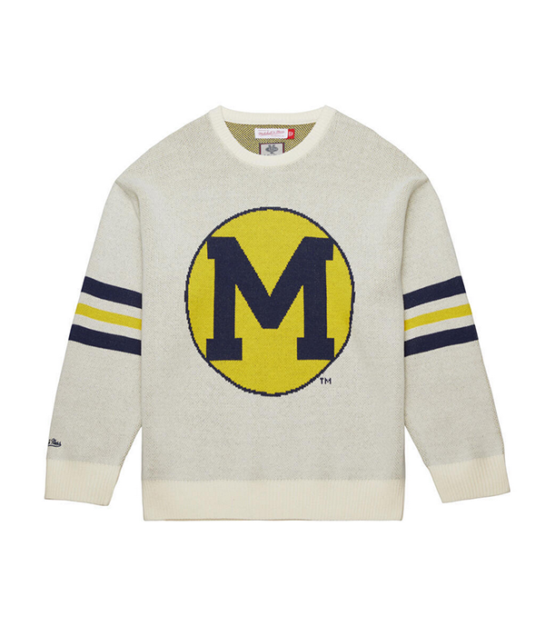 Mens NCAA Retro Helmet Sweater Vintage Logo Michigan in Cream