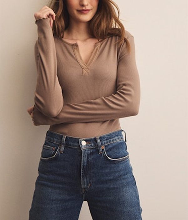 Womens Salem Mixed Placket Henley