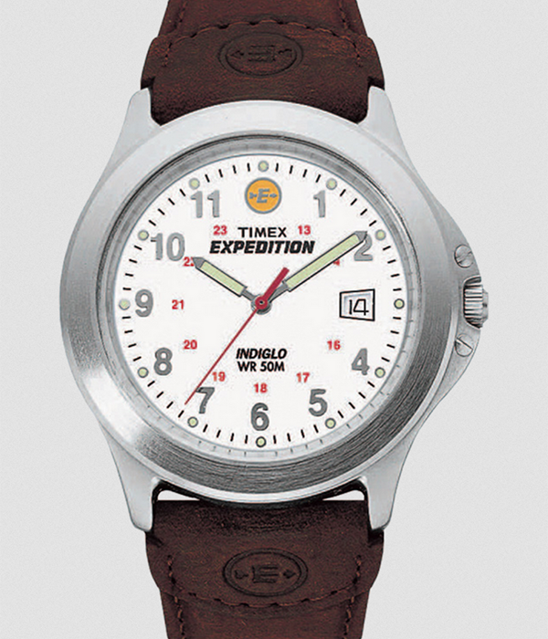 Expedition Metal Field 40mm Leather Strap Watch -  White Dial Brown Strap