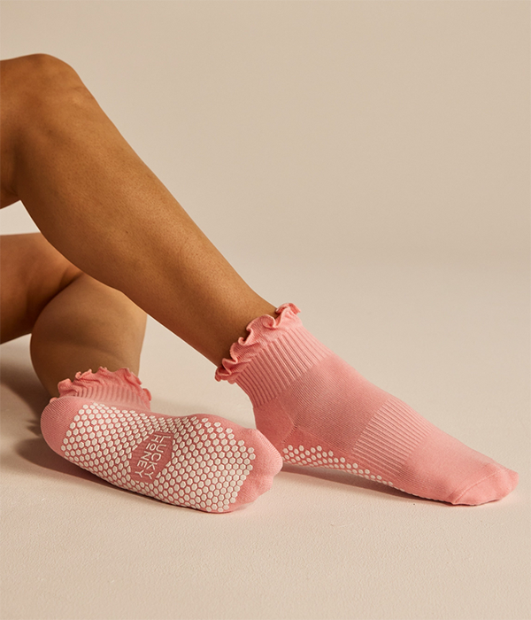 The Ruffle Grip Sock in GrapeFruit