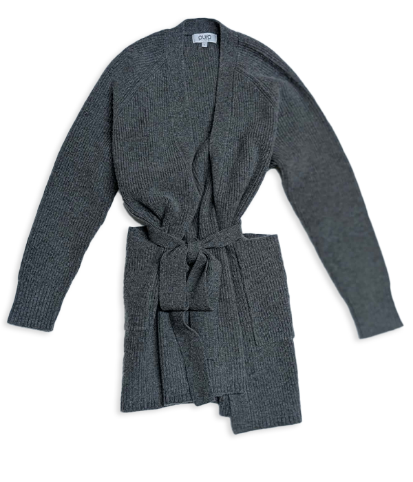 Womens Ribbed Belted Long Cardigan