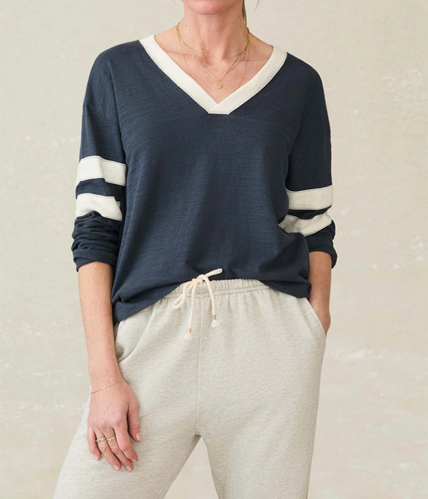 Womens Sunwashed Slub Varsity V-Neck