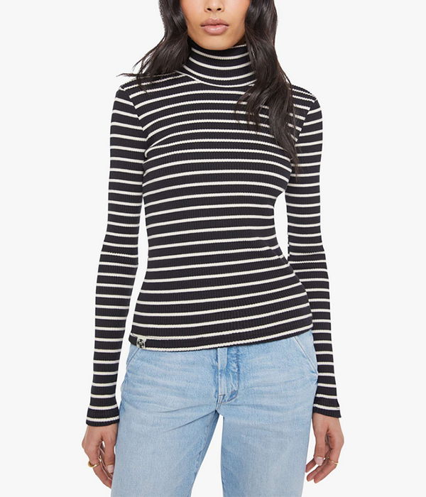 Womens Long Sleeve Hickey in Black and White Stripe