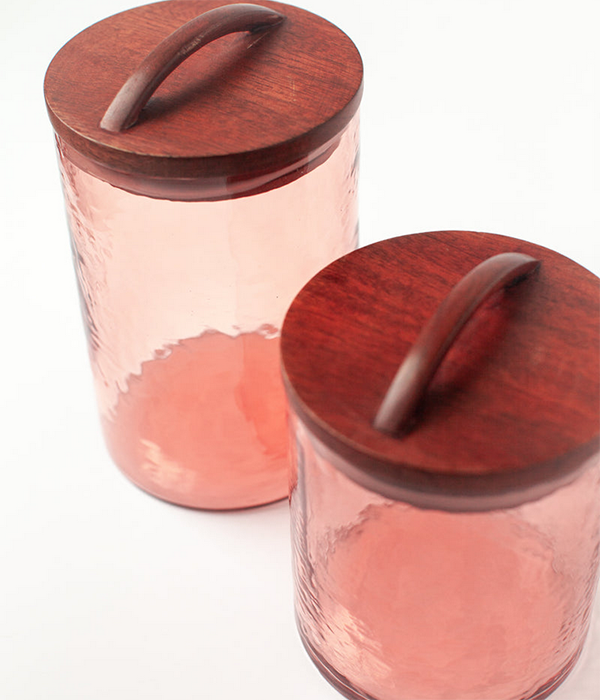 Handblown Hammered Glass Canisters Medium in Blush