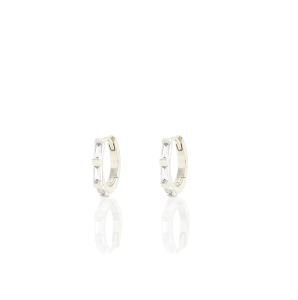 Baguette Huggie Hoop Earrings in Sterling Silver