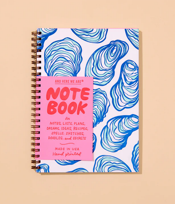 Oysters Letterpress A5 Spiral Notebook - Made in USA  Seafood, Shellfish, Foodie, Ocean, Beach, Coastal