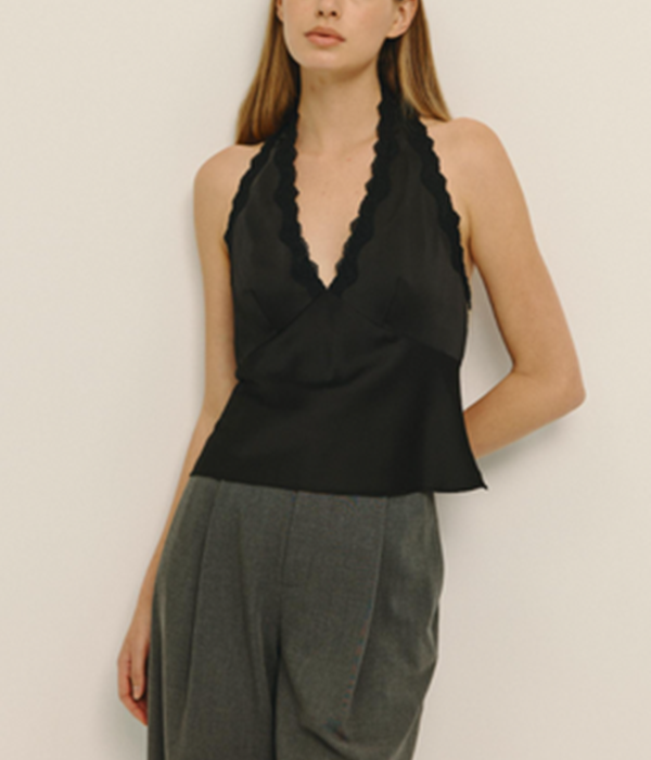 Womens Rose Satin Halter Top